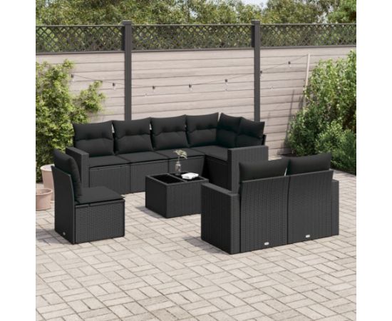 vidaXL 9-częściowy zestaw wypoczynkowy do ogrodu, z poduszkami, czarny Dārza mēbeļu komplekti