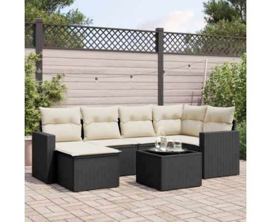 vidaXL 7-częściowy zestaw wypoczynkowy do ogrodu, z poduszkami, czarny Dārza mēbeļu komplekti