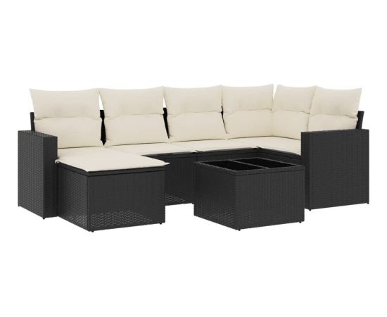 vidaXL 7-częściowy zestaw wypoczynkowy do ogrodu, z poduszkami, czarny Dārza mēbeļu komplekti