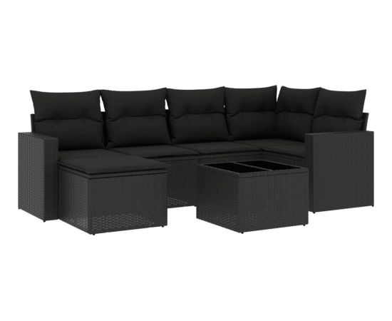 vidaXL 7-częściowy zestaw wypoczynkowy do ogrodu, z poduszkami, czarny Dārza mēbeļu komplekti