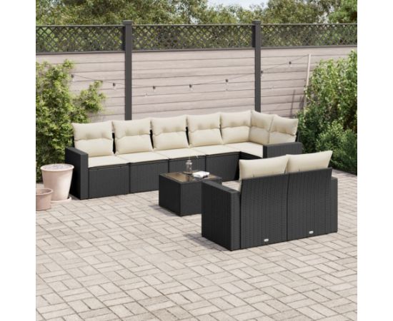 vidaXL 9-częściowy zestaw wypoczynkowy do ogrodu, z poduszkami, czarny Dārza mēbeļu komplekti