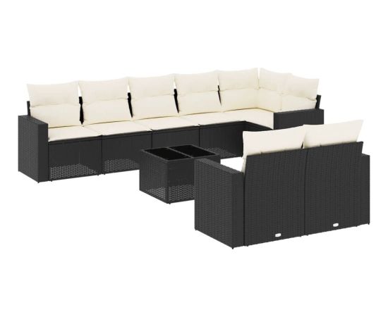 vidaXL 9-częściowy zestaw wypoczynkowy do ogrodu, z poduszkami, czarny Dārza mēbeļu komplekti