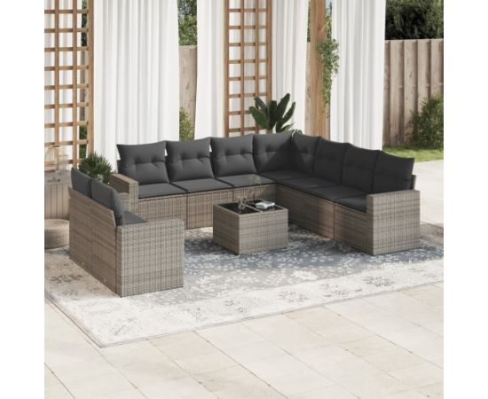 vidaXL 10-częściowy zestaw wypoczynkowy do ogrodu, z poduszkami, szary Dārza mēbeļu komplekti