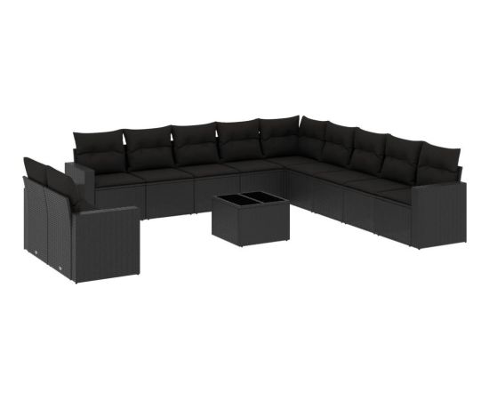 vidaXL 12-częściowy zestaw mebli do ogrodu, z poduszkami, czarny, polirattan Dārza mēbeļu komplekti