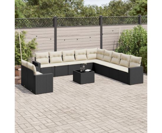 vidaXL 12-częściowy zestaw mebli do ogrodu, z poduszkami, czarny, polirattan Dārza mēbeļu komplekti