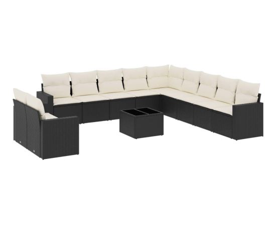 vidaXL 12-częściowy zestaw mebli do ogrodu, z poduszkami, czarny, polirattan Dārza mēbeļu komplekti