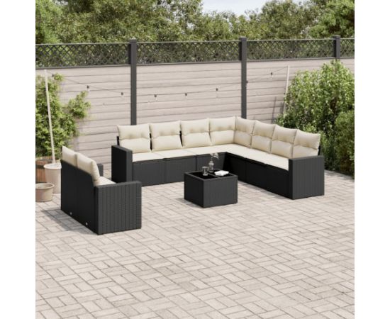 vidaXL 10-częściowy zestaw wypoczynkowy do ogrodu, poduszki czarny rattan PE Dārza mēbeļu komplekti