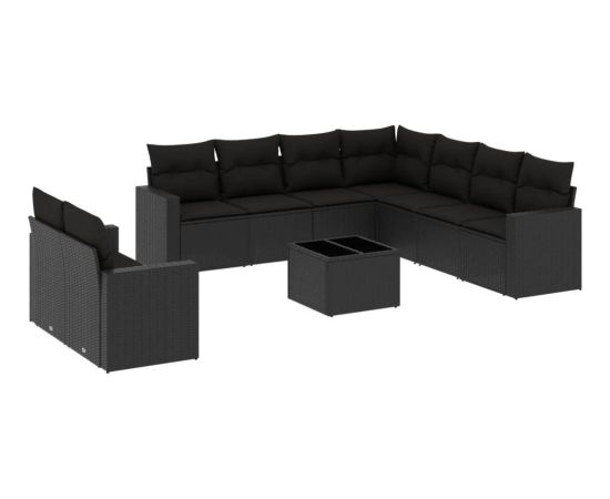 vidaXL 10-częściowy zestaw wypoczynkowy do ogrodu, poduszki czarny rattan PE Dārza mēbeļu komplekti