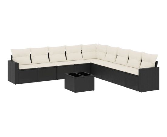 vidaXL 10-częściowy zestaw wypoczynkowy do ogrodu, poduszki czarny rattan PE Dārza mēbeļu komplekti