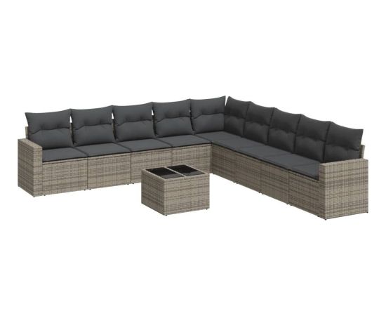 vidaXL 10-częściowy zestaw wypoczynkowy do ogrodu, z poduszkami, szary Dārza mēbeļu komplekti