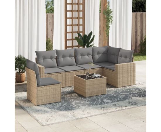 vidaXL 7-częściowy zestaw wypoczynkowy do ogrodu, z poduszkami, beżowy Dārza mēbeļu komplekti