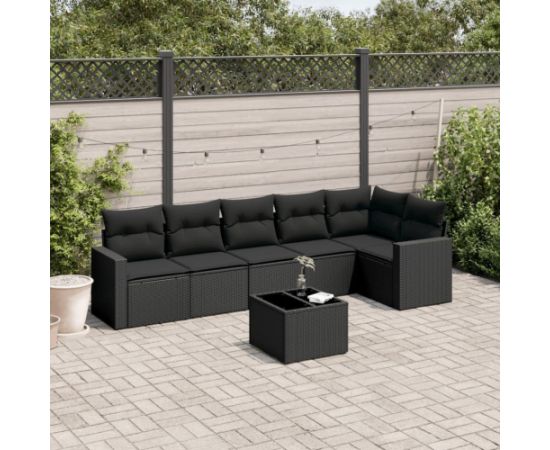 vidaXL 7-częściowy zestaw wypoczynkowy do ogrodu, z poduszkami, czarny Dārza mēbeļu komplekti