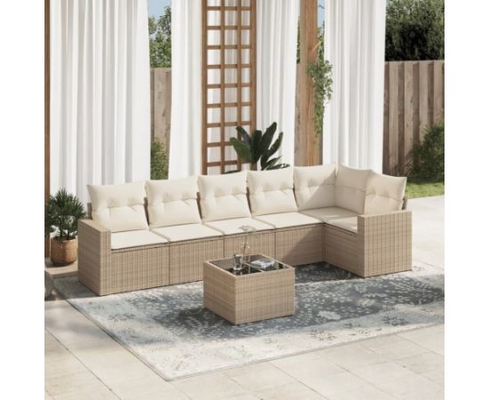 vidaXL 7-częściowy zestaw wypoczynkowy do ogrodu, z poduszkami, beżowy Dārza mēbeļu komplekti