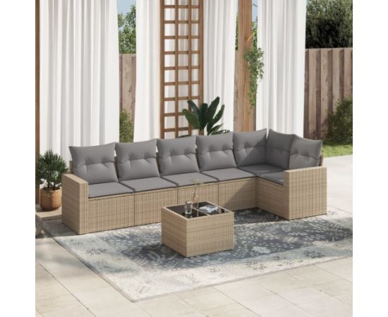 vidaXL 7-częściowy zestaw wypoczynkowy do ogrodu, z poduszkami, beżowy Dārza mēbeļu komplekti