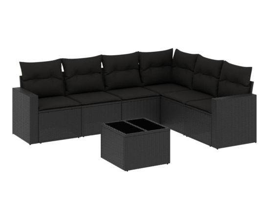 vidaXL 7-częściowy zestaw wypoczynkowy do ogrodu, z poduszkami, czarny Dārza mēbeļu komplekti