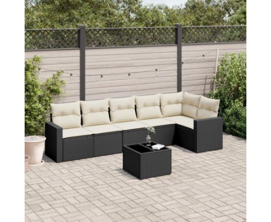 vidaXL 7-częściowy zestaw wypoczynkowy do ogrodu, z poduszkami, czarny Dārza mēbeļu komplekti