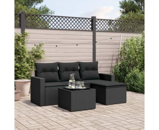 vidaXL 5-częściowy zestaw wypoczynkowy do ogrodu, poduszki, czarny rattan PE Dārza mēbeļu komplekti