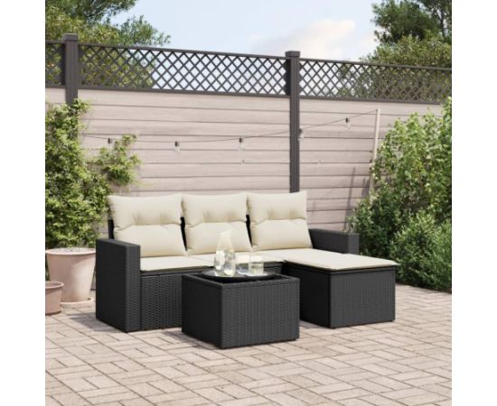 vidaXL 5-częściowy zestaw wypoczynkowy do ogrodu, poduszki, czarny rattan PE Dārza mēbeļu komplekti