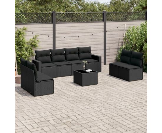 vidaXL 9-częściowy zestaw wypoczynkowy do ogrodu, z poduszkami, czarny Dārza mēbeļu komplekti