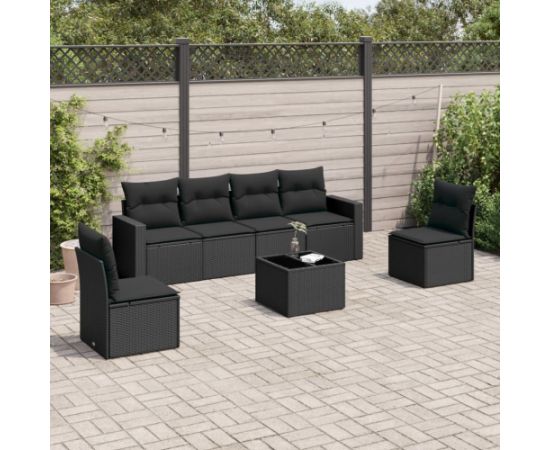 vidaXL 7-częściowy zestaw wypoczynkowy do ogrodu, z poduszkami, czarny Dārza mēbeļu komplekti