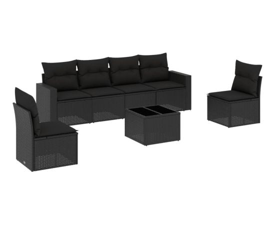 vidaXL 7-częściowy zestaw wypoczynkowy do ogrodu, z poduszkami, czarny Dārza mēbeļu komplekti