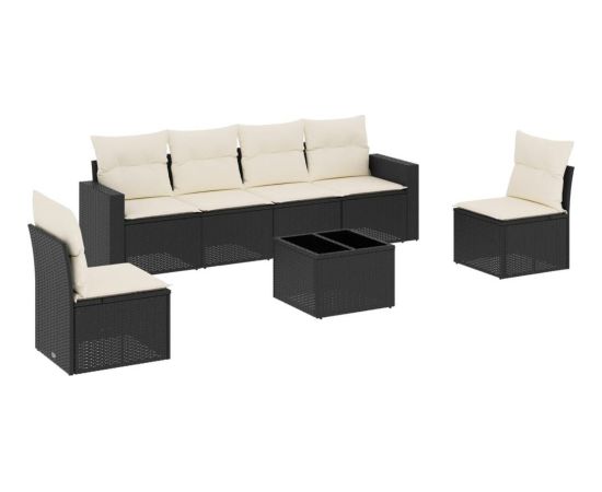 vidaXL 7-częściowy zestaw wypoczynkowy do ogrodu, z poduszkami, czarny Dārza mēbeļu komplekti