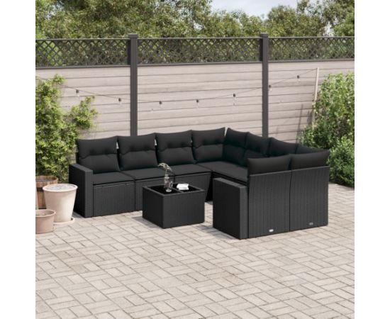 vidaXL 9-częściowy zestaw wypoczynkowy do ogrodu, z poduszkami, czarny Dārza mēbeļu komplekti