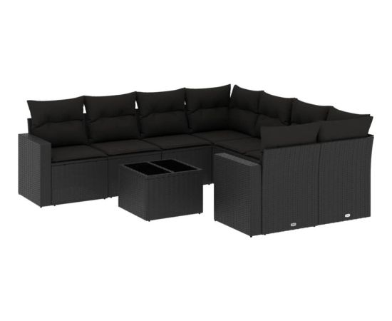 vidaXL 9-częściowy zestaw wypoczynkowy do ogrodu, z poduszkami, czarny Dārza mēbeļu komplekti