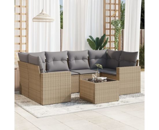 vidaXL 7-częściowy zestaw wypoczynkowy do ogrodu, z poduszkami, beżowy Dārza mēbeļu komplekti