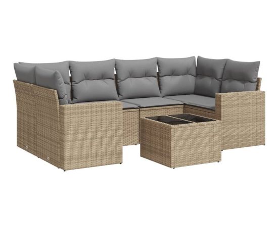 vidaXL 7-częściowy zestaw wypoczynkowy do ogrodu, z poduszkami, beżowy Dārza mēbeļu komplekti