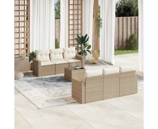 vidaXL 7-częściowy zestaw wypoczynkowy do ogrodu, z poduszkami, beżowy Dārza mēbeļu komplekti