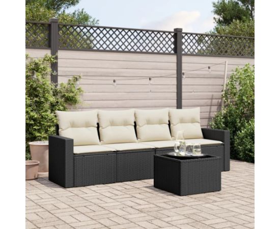 vidaXL 5-częściowy zestaw wypoczynkowy do ogrodu, poduszki, czarny rattan PE Dārza mēbeļu komplekti