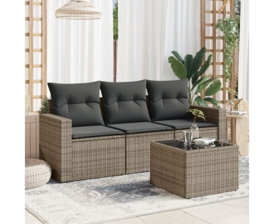 vidaXL 4-częściowy zestaw wypoczynkowy do ogrodu, poduszki, szary, rattan PE Dārza mēbeļu komplekti