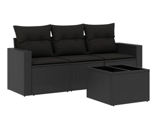 vidaXL 4-częściowy zestaw wypoczynkowy do ogrodu, poduszki, czarny rattan PE Dārza mēbeļu komplekti