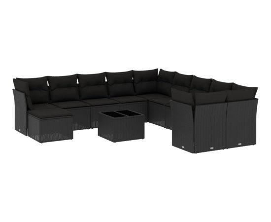 vidaXL 12-częściowy zestaw mebli do ogrodu, z poduszkami, czarny, polirattan Dārza mēbeļu komplekti