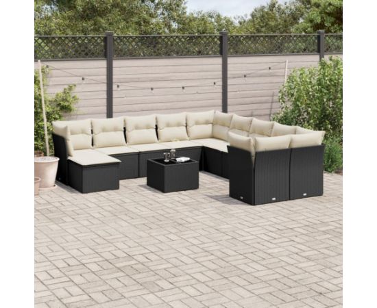 vidaXL 12-częściowy zestaw mebli do ogrodu, z poduszkami, czarny, polirattan Dārza mēbeļu komplekti