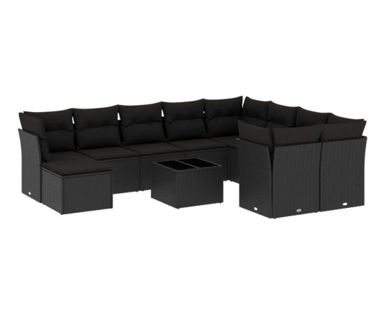 vidaXL 11-częściowy zestaw wypoczynkowy do ogrodu, poduszki czarny rattan PE Dārza mēbeļu komplekti