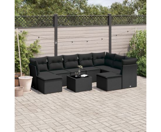 vidaXL 10-częściowy zestaw wypoczynkowy do ogrodu, poduszki czarny rattan PE Dārza mēbeļu komplekti