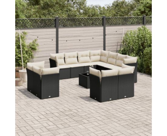 vidaXL 12-częściowy zestaw mebli do ogrodu, z poduszkami, czarny, polirattan Dārza mēbeļu komplekti