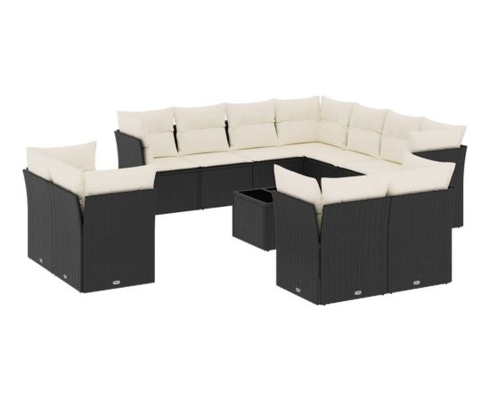 vidaXL 12-częściowy zestaw mebli do ogrodu, z poduszkami, czarny, polirattan Dārza mēbeļu komplekti