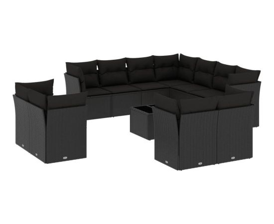 vidaXL 12-częściowy zestaw mebli do ogrodu, z poduszkami, czarny, polirattan Dārza mēbeļu komplekti