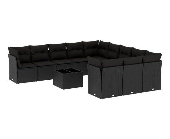 vidaXL 12-częściowy zestaw mebli do ogrodu, z poduszkami, czarny, polirattan Dārza mēbeļu komplekti