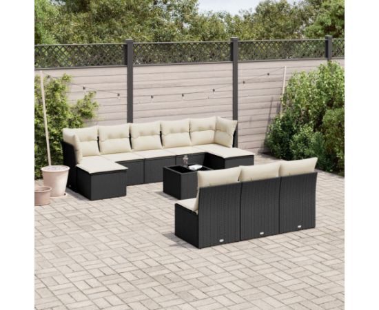 vidaXL 11-częściowy zestaw wypoczynkowy do ogrodu, poduszki czarny rattan PE Dārza mēbeļu komplekti