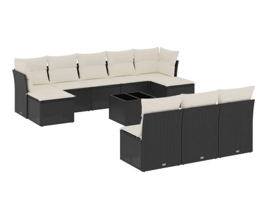 vidaXL 11-częściowy zestaw wypoczynkowy do ogrodu, poduszki czarny rattan PE Dārza mēbeļu komplekti