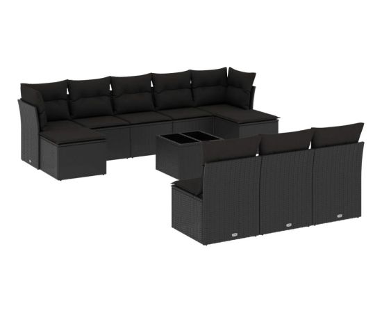 vidaXL 11-częściowy zestaw wypoczynkowy do ogrodu, poduszki czarny rattan PE Dārza mēbeļu komplekti