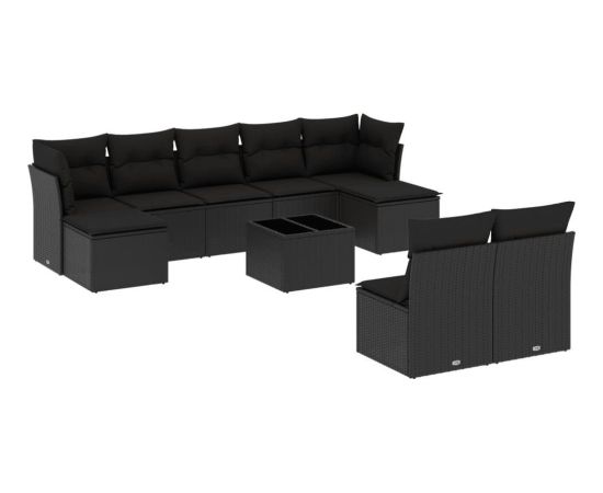 vidaXL 10-częściowy zestaw wypoczynkowy do ogrodu, poduszki czarny rattan PE Dārza mēbeļu komplekti