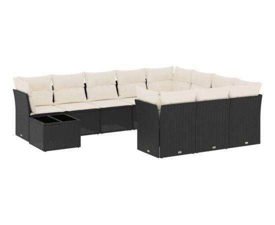 vidaXL 11-częściowy zestaw wypoczynkowy do ogrodu, poduszki czarny rattan PE Dārza mēbeļu komplekti