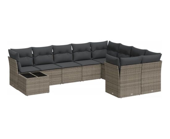 vidaXL 10-częściowy zestaw wypoczynkowy do ogrodu, z poduszkami, szary Dārza mēbeļu komplekti