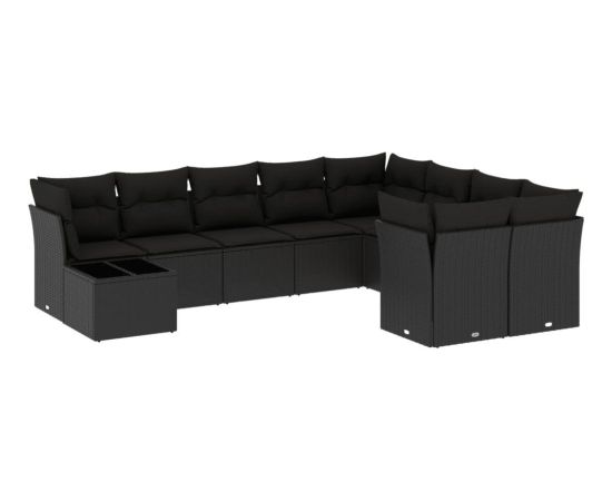 vidaXL 10-częściowy zestaw wypoczynkowy do ogrodu, poduszki czarny rattan PE Dārza mēbeļu komplekti