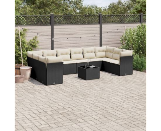 vidaXL 11-częściowy zestaw wypoczynkowy do ogrodu, poduszki czarny rattan PE Dārza mēbeļu komplekti